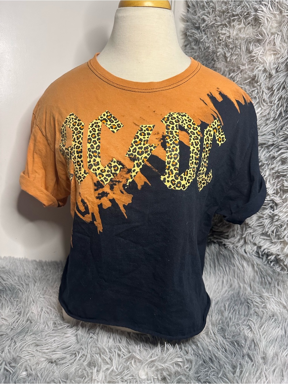 Orange & Black AC/DC Graphic Tee - Leopard Print Logo